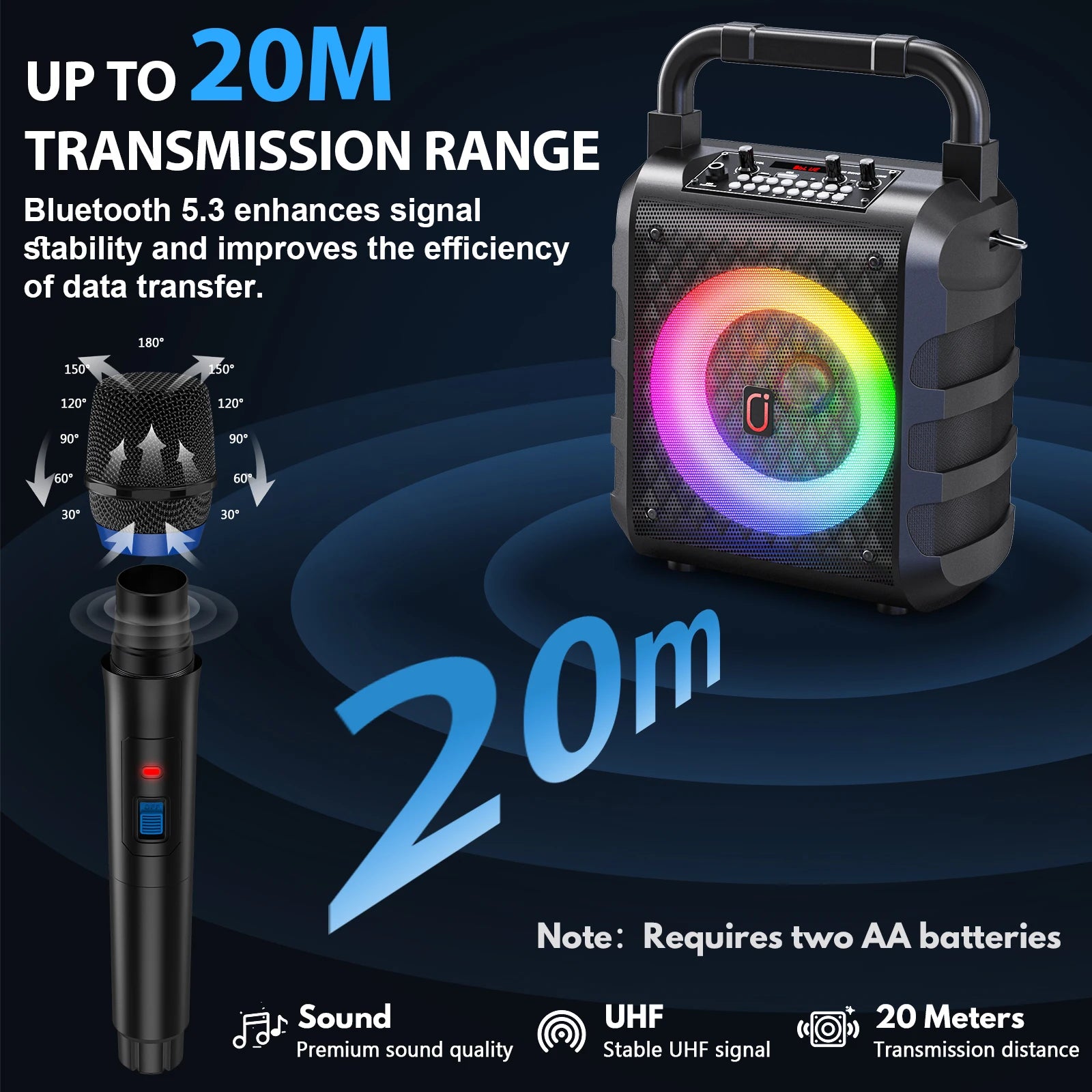 T18 Wireless Speaker, Portable Bluetooth Speaker with Microphone and LED Light, Karaoke Speaker Machine, Home Karaoke System