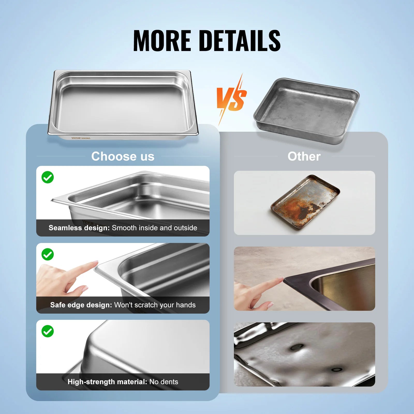 SucceBuy 6Pack Buffet Chafing Dishes 2.5"-6"Deep Steam Table Pan Full Size 0.8mm Thick Stainless Steel Catering Storage Food Pan