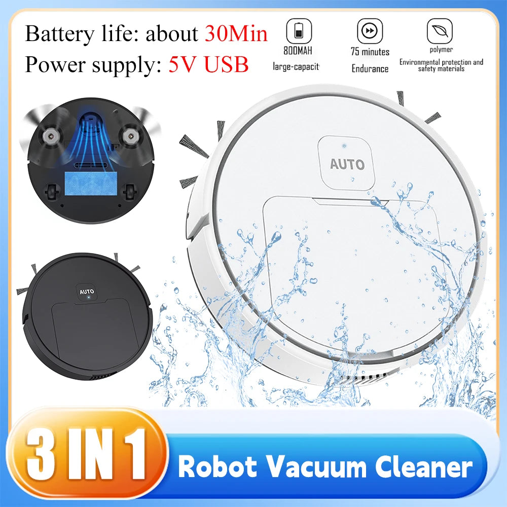 Robotic Vacuum 3-in-1 Cleaner With Integrated Home Sweeping, Mopping Cleaning USB Charging Vacuum Cleaner 1000Pa for Home Floor