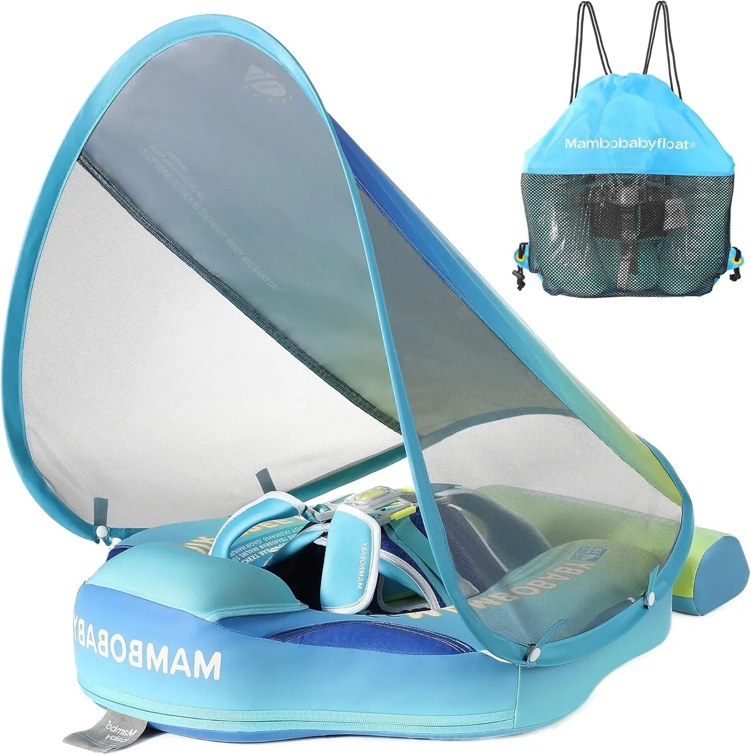 Mambobaby Float with UPF50+ Sun Canopy and Tail Non-Inflatable Baby Swimming Float Swim Trainer Pool Toy for Baby 3-24 Monthso
