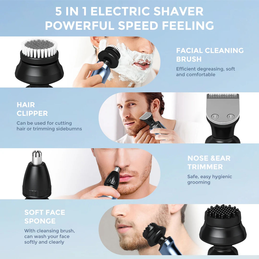 SEJOY Electric Shaver for Men,Hair Trimmer,Nose Hair Scissors,Facial Cleanser, Facial Massager Rechargeable Shaving Machine