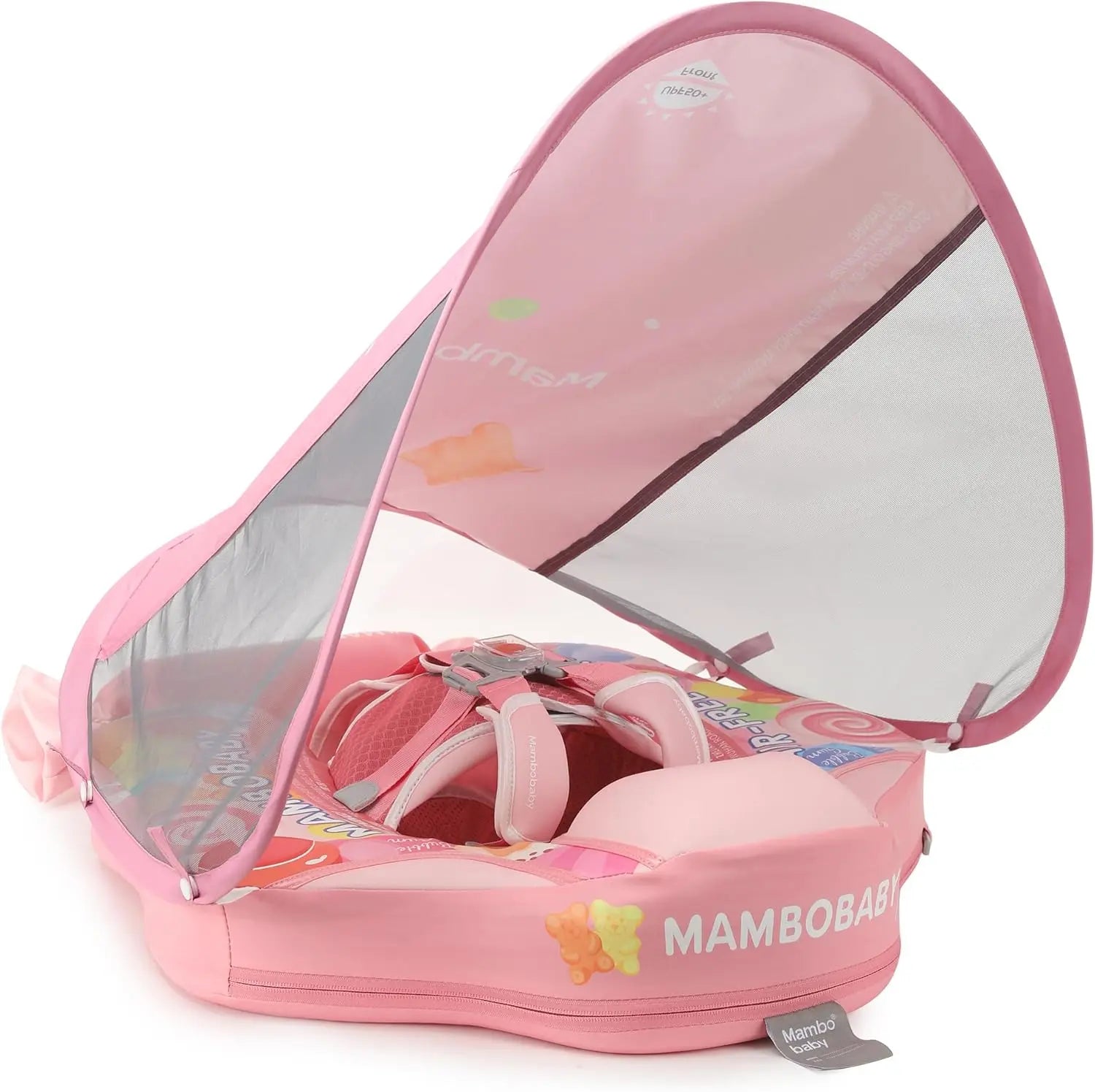 Mambobaby Float with UPF50+ Sun Canopy and Tail Non-Inflatable Baby Swimming Float Swim Trainer Pool Toy for Baby 3-24 Monthso