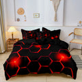 3pcs Red Geometric Hexagon Quilt Duvet Cover Set - Soft Comfortable Bedding Set For Bedroom, - 1*Duvet Cover + 2*Pillowcases