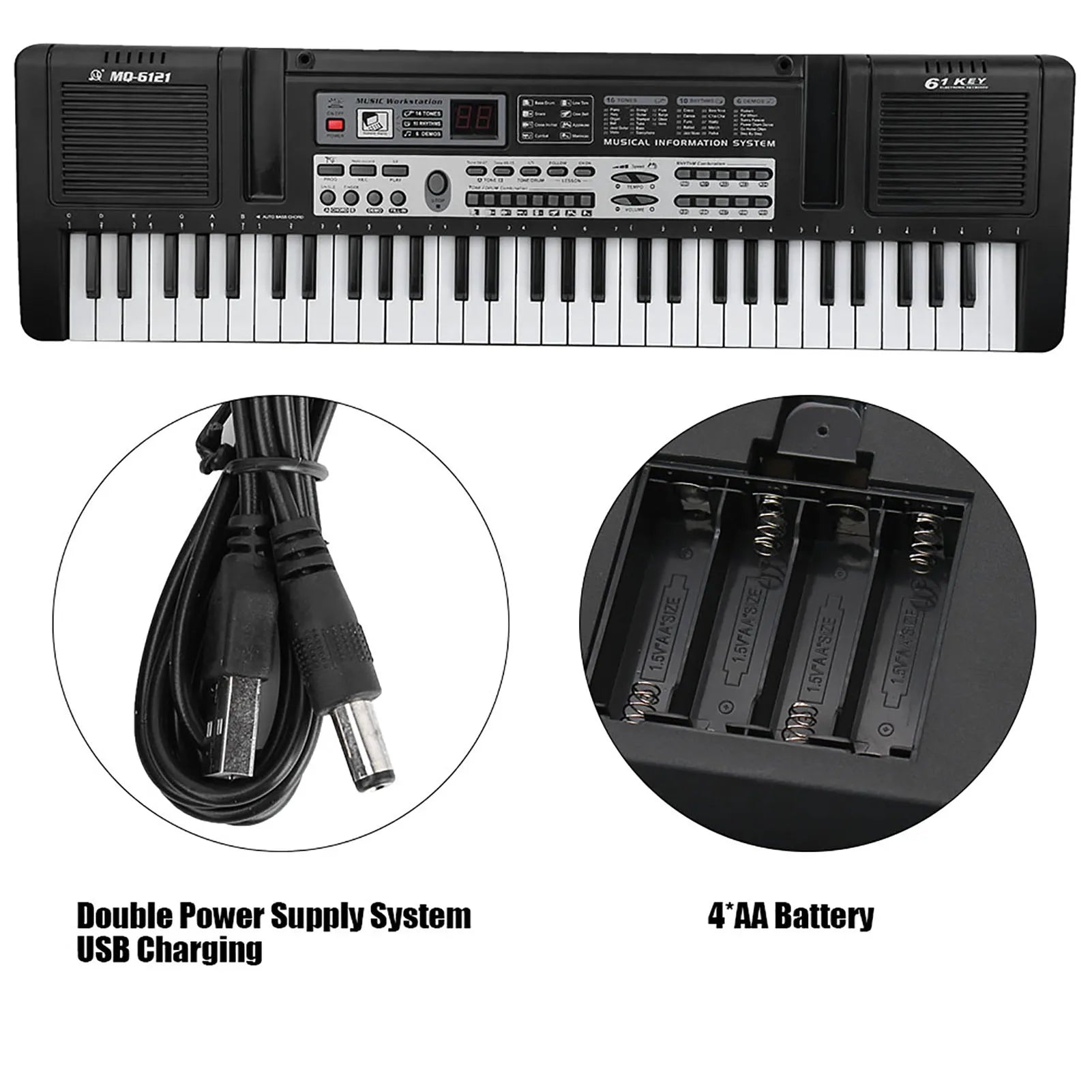 61 Keys Electronic Organ Portable Children Digital Keyboard with Microphone Single Speaker Design Easy Using Brand New Music Toy