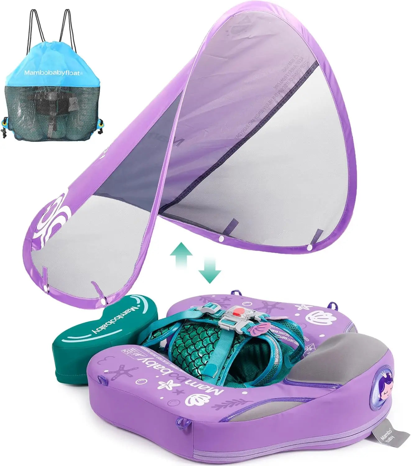 Mambobaby Float with UPF50+ Sun Canopy and Tail Non-Inflatable Baby Swimming Float Swim Trainer Pool Toy for Baby 3-24 Monthso
