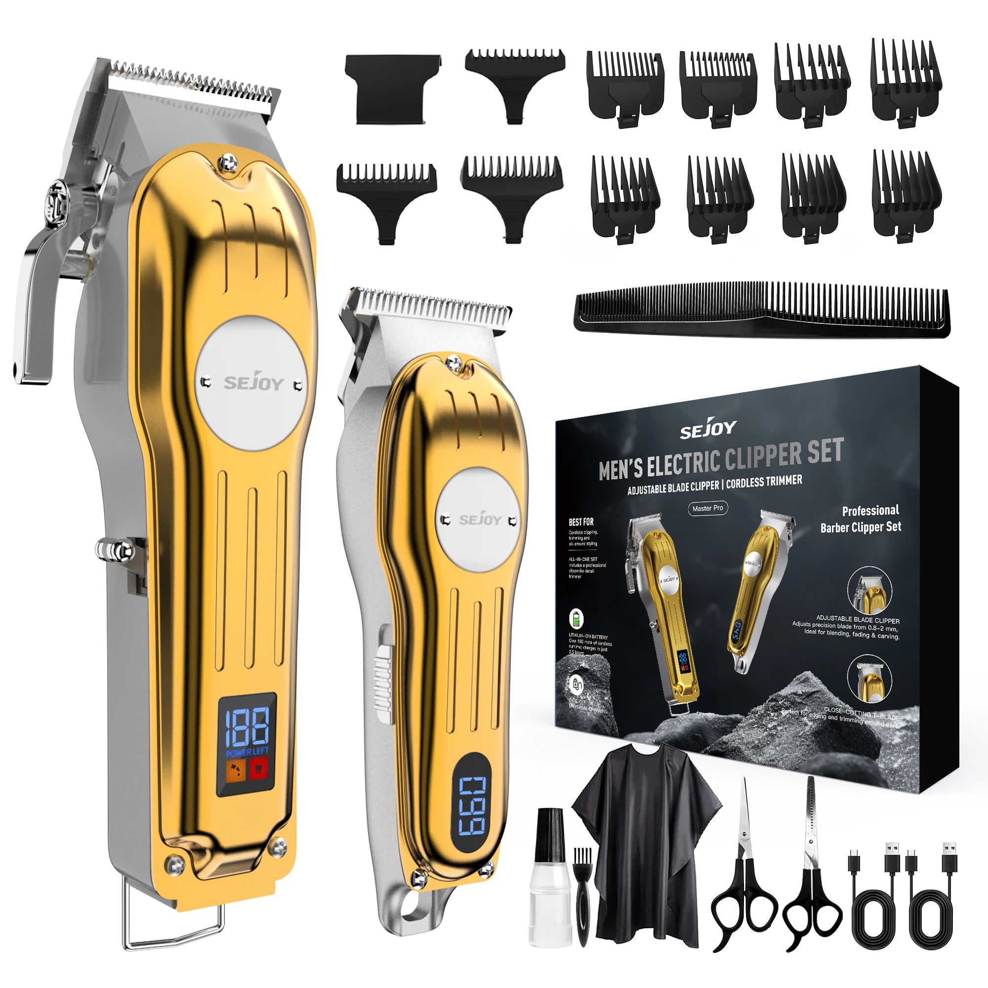 Sejoy Professional Hair Clippers for Men Combo Kits Rechargeable T-Blade Trimmer Kit Cordless Haircut Machine Cordless
