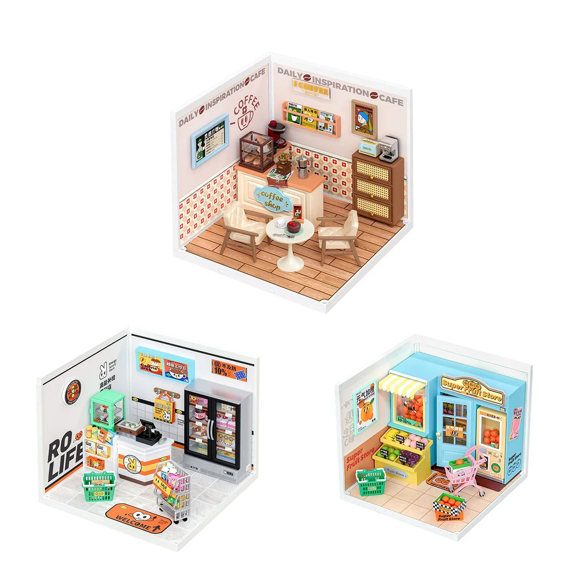Robotime Rolife Super Creat Plastic DIY Miniature House Cafe Energy Supply Store Funny Toys Building Block Sets for Kids DW003