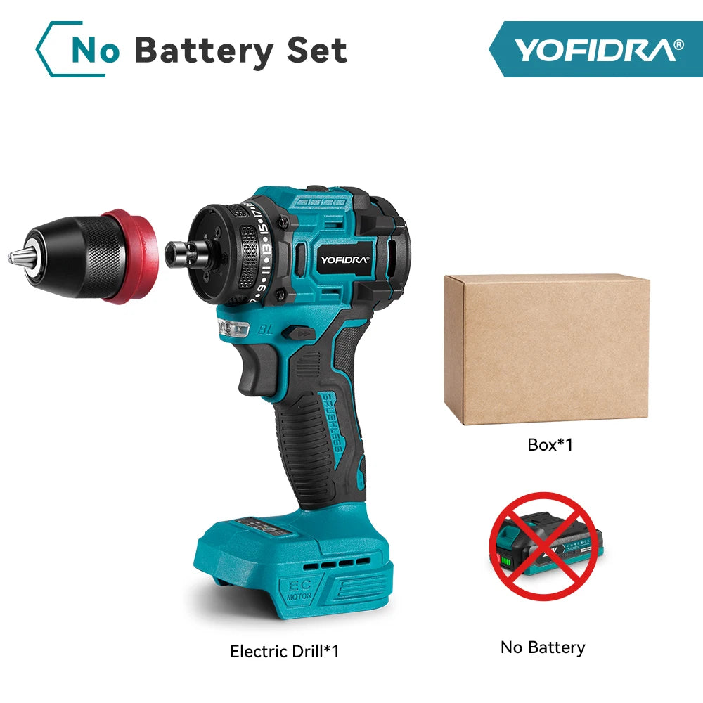 YOFIDRA 2 in1 Brushless Electric Screwdriver Hammer Cordless Drill Impact Multifunctional Power Tool For Makita 21V Battery Pin
