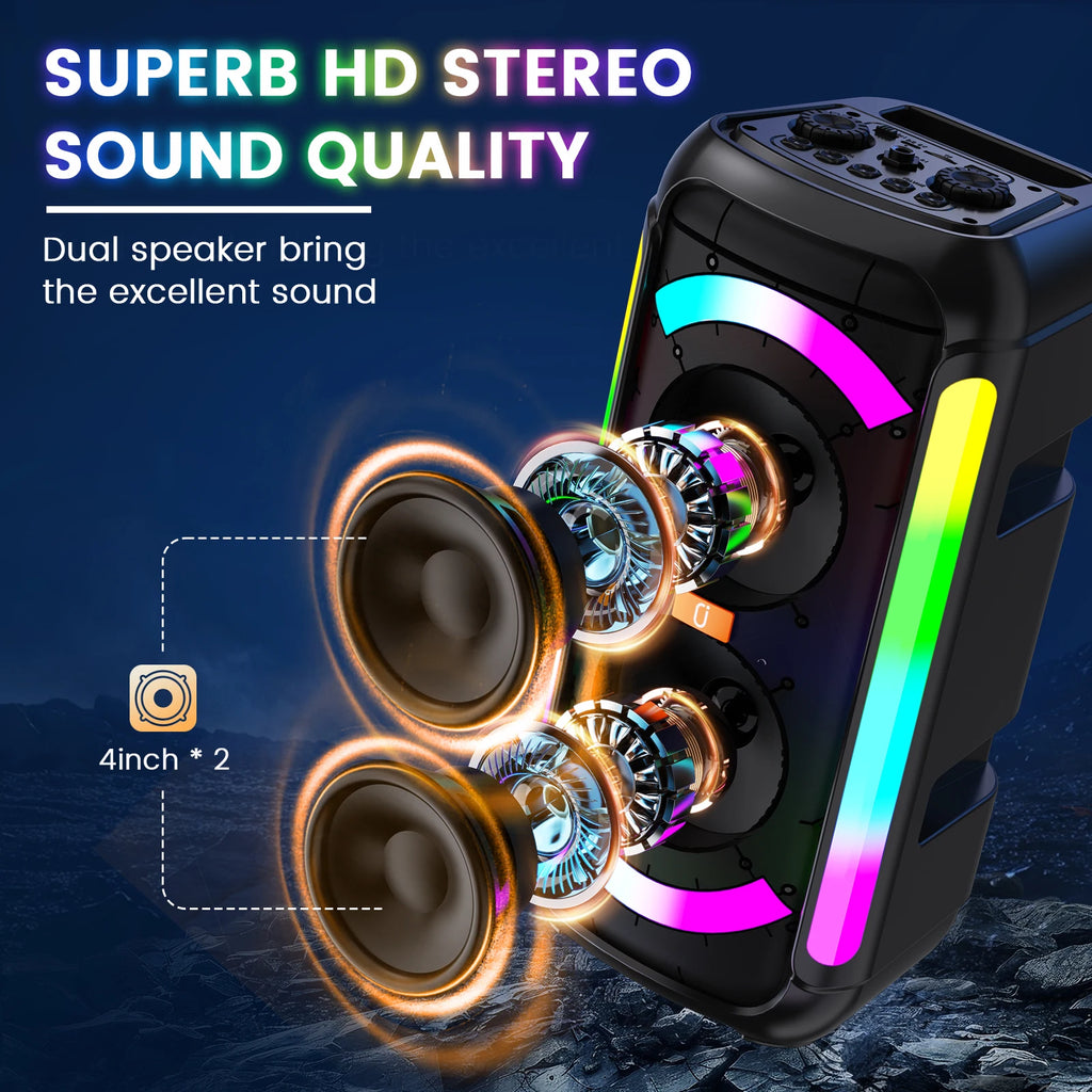 FanFun Wireless Bluetooth Speaker, Karaoke Machine with 2 Microphones, Home Karaoke Party Speaker with Led Light