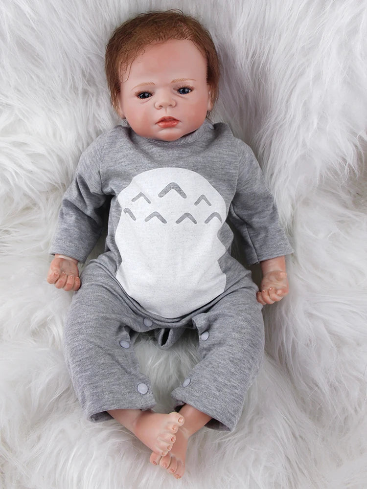 55cm Reborn Baby Doll Boy Soft Vinyl Newborn Lifelike Weighted Cloth Body Realistic Doll Collectible Toy for Kids