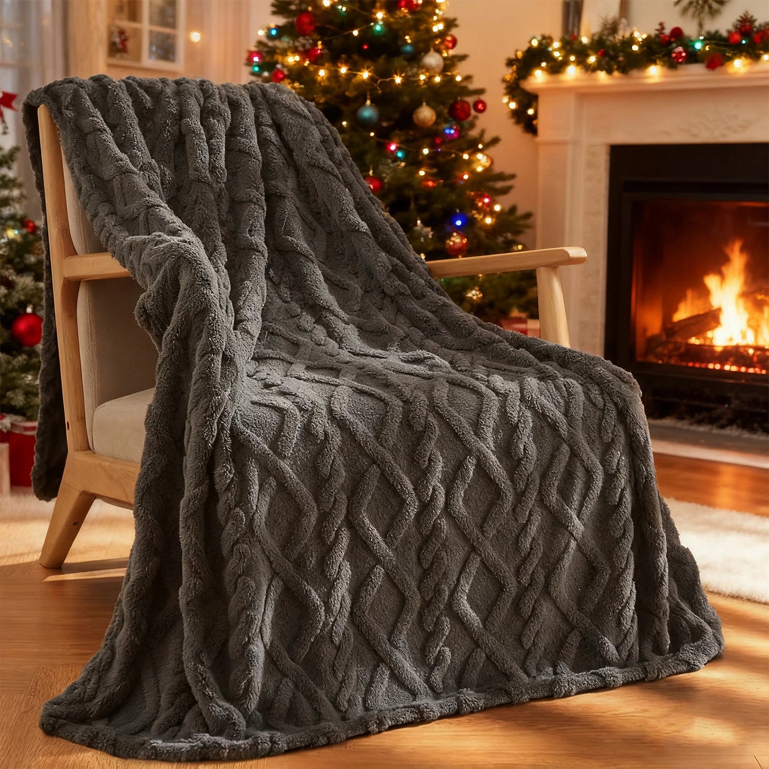 Ultra-Soft 3D Plush 1pc Luxurious Jacquard Fleece Blanket - Dense Weave for Exceptional Warmth, Cozy Flannel Throw 500gsm