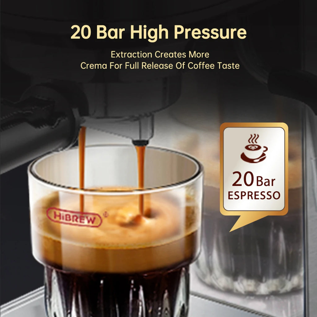 HiBREW Coffee Maker Cafetera 20 Bar Inox Semi Automatic Super Slim ESE POD& Powder Espresso Cappuccino Machine Hot Water H11