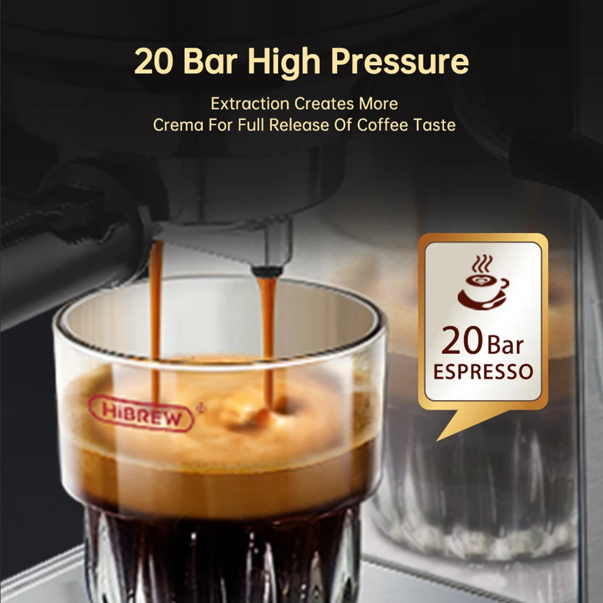 HiBREW Coffee Maker Cafetera 20 Bar Inox Semi Automatic Super Slim ESE POD& Powder Espresso Cappuccino Machine Hot Water H11
