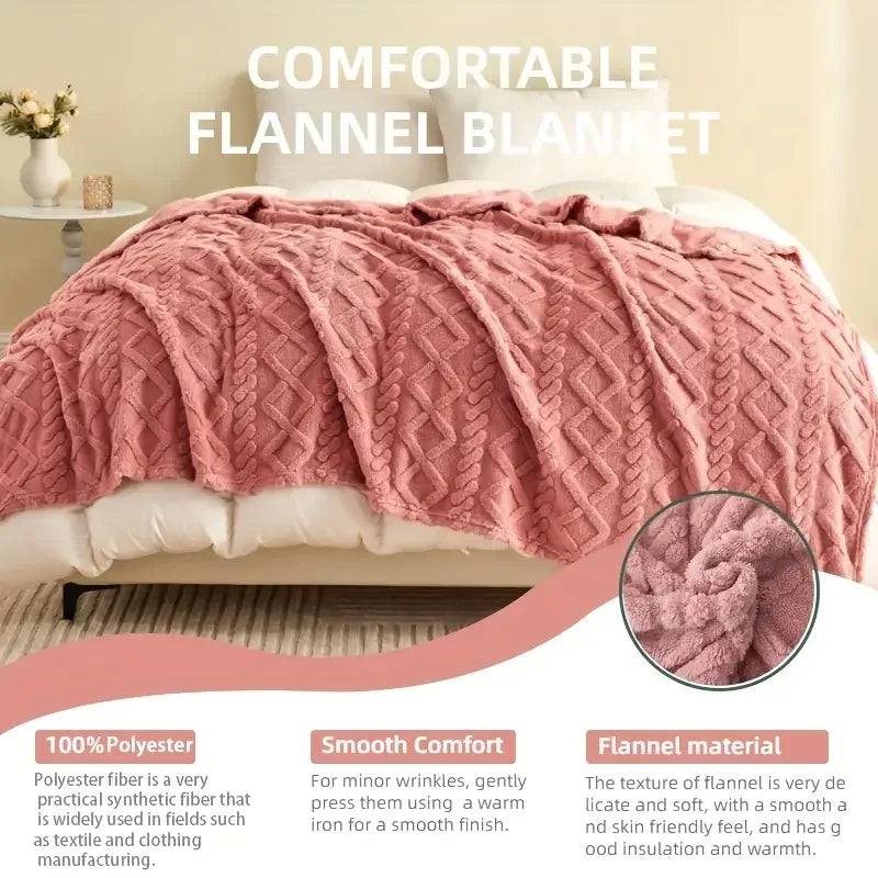 Ultra-Soft 3D Plush 1pc Luxurious Jacquard Fleece Blanket - Dense Weave for Exceptional Warmth, Cozy Flannel Throw 500gsm