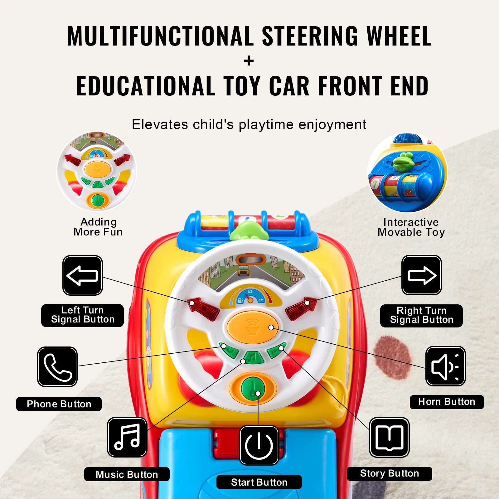 SucceBuy Toddler Ride On Push Car Sit to Stand Kids Ride On Toy Car W/ Music Steering Wheel   Seat Storage for Toddlers Ages 1-3