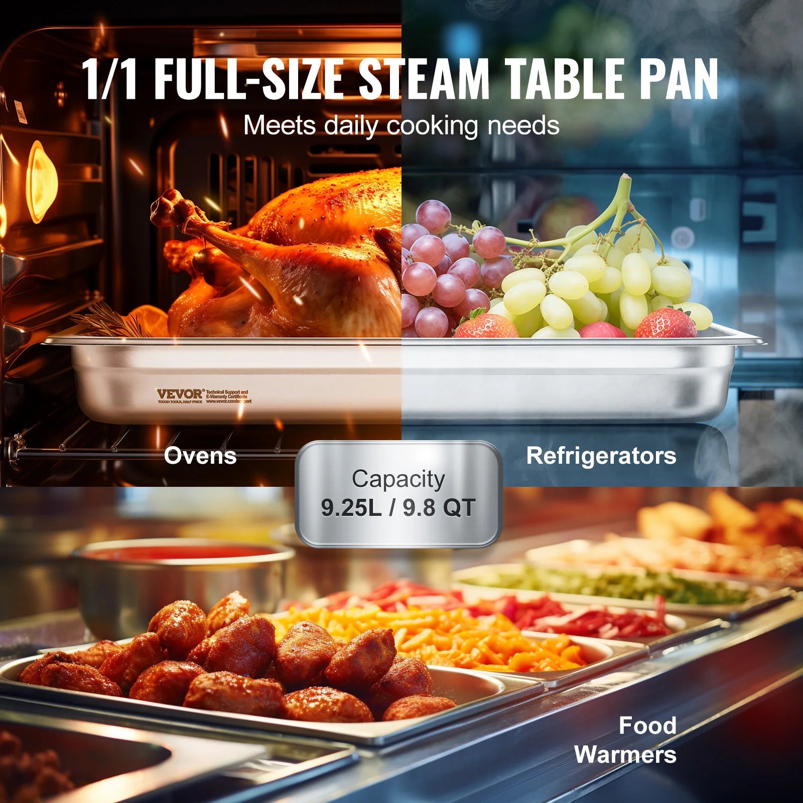SucceBuy 6Pack Buffet Chafing Dishes 2.5"-6"Deep Steam Table Pan Full Size 0.8mm Thick Stainless Steel Catering Storage Food Pan
