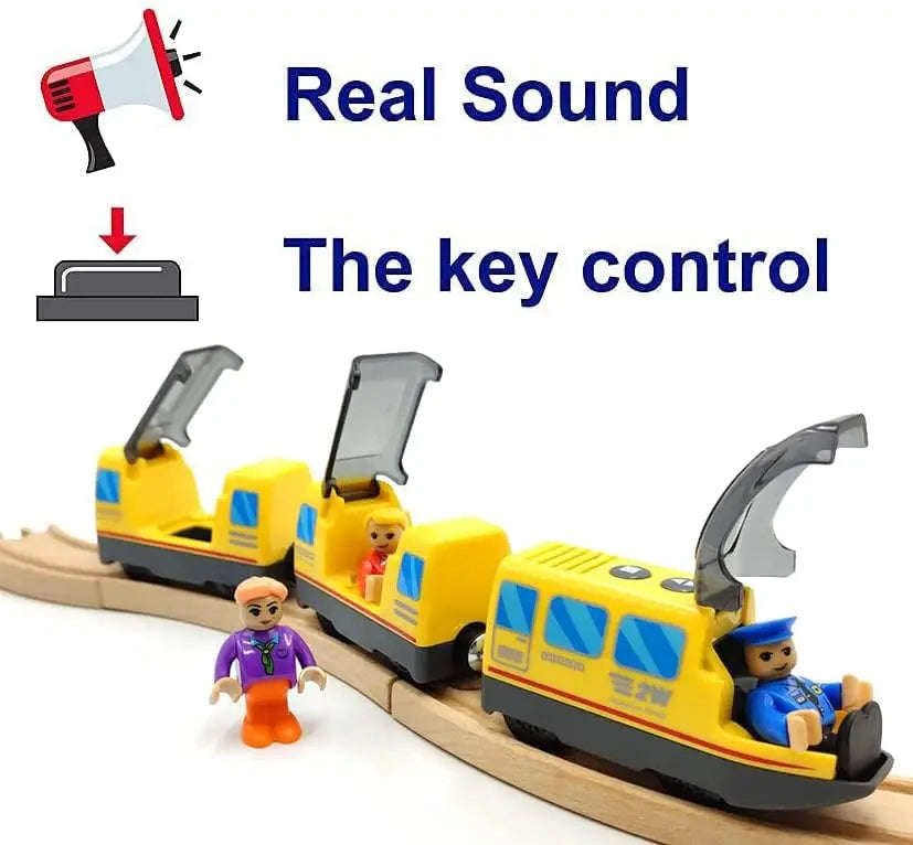 Battery Operated Locomotive Train Set for Wooden Train Tracks Magnetic Connection, Powerful Engine Bullet Train Set
