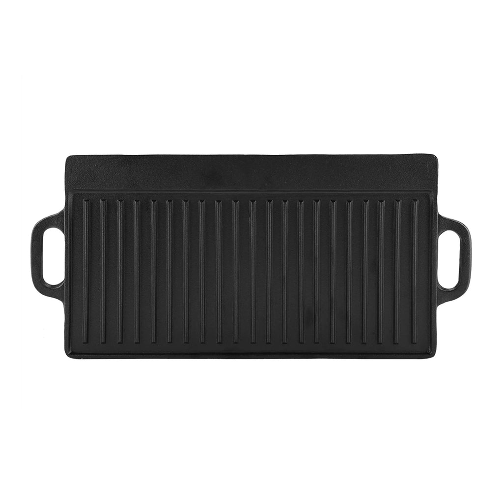 Non-Stick Cast Iron Grill Griddle Pan Ridged and Flat Double Sided Baking Cooking Tray Bakeware 19.9*9.3*0.6in