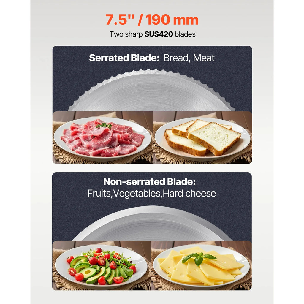 SucceBuy Meat Slicer 180 W&7.5 inch Electric Deli Food Slicer Meat Cutter w/ two Premium SUS420 Blades for Meat Cheese Home Use