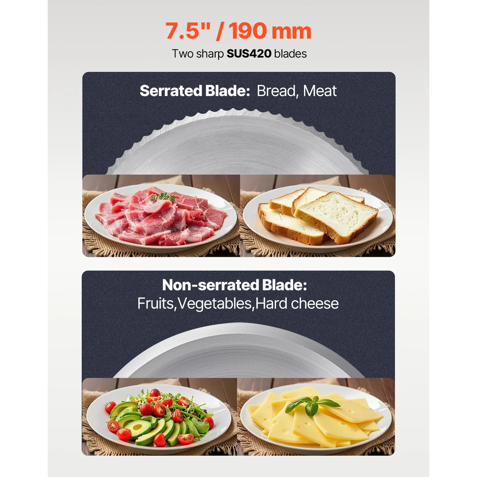 SucceBuy Meat Slicer 180 W&7.5 inch Electric Deli Food Slicer Meat Cutter w/ two Premium SUS420 Blades for Meat Cheese Home Use