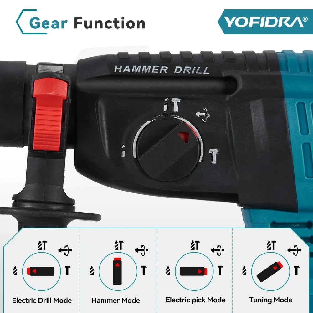 YOFIDRA Brushless Electric Hammer Drill 26MM Multifunctional Cordless Rechargeable Screwdriver Tool For Makita 21V Battery Pin