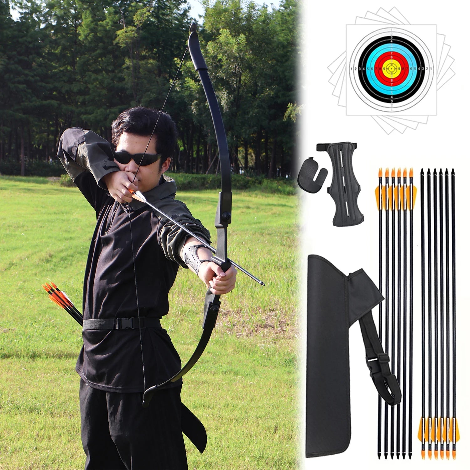 40Lbs Archery Bow Takedown Recurve Bow Hunting Black Long Bow for Beginner Right Left Hand Outdoor Shooting Target Practice