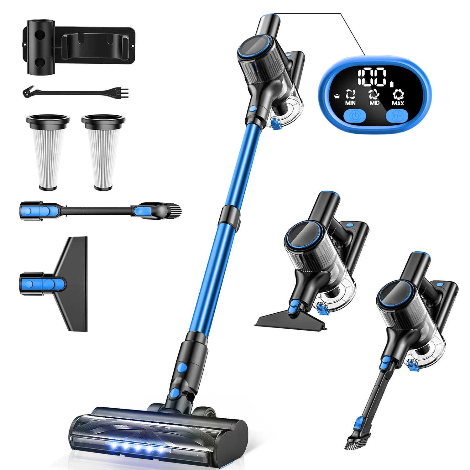 Cordless Vacuum Cleaner, 55Kpa 8 in 1 45Mins Rechargeable 3 Modes Suction Lightweight Vacuum for Pet Hair/Carpet/Hard Floor