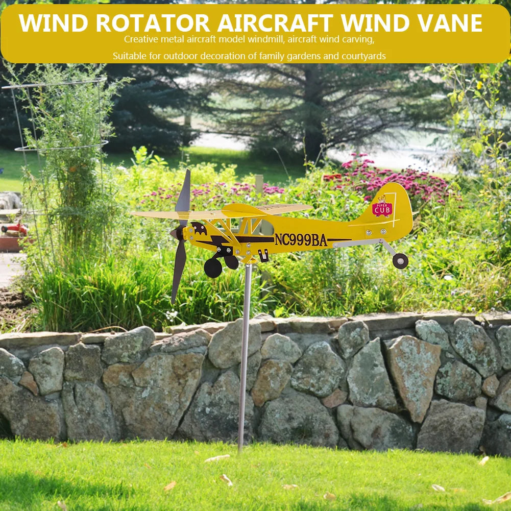 3D Plane Weather Vane Creative Chic Metal Airplane Garden Weather Vane Plug Decor Anti-corrosion Weatherproof for Outdoor Garden