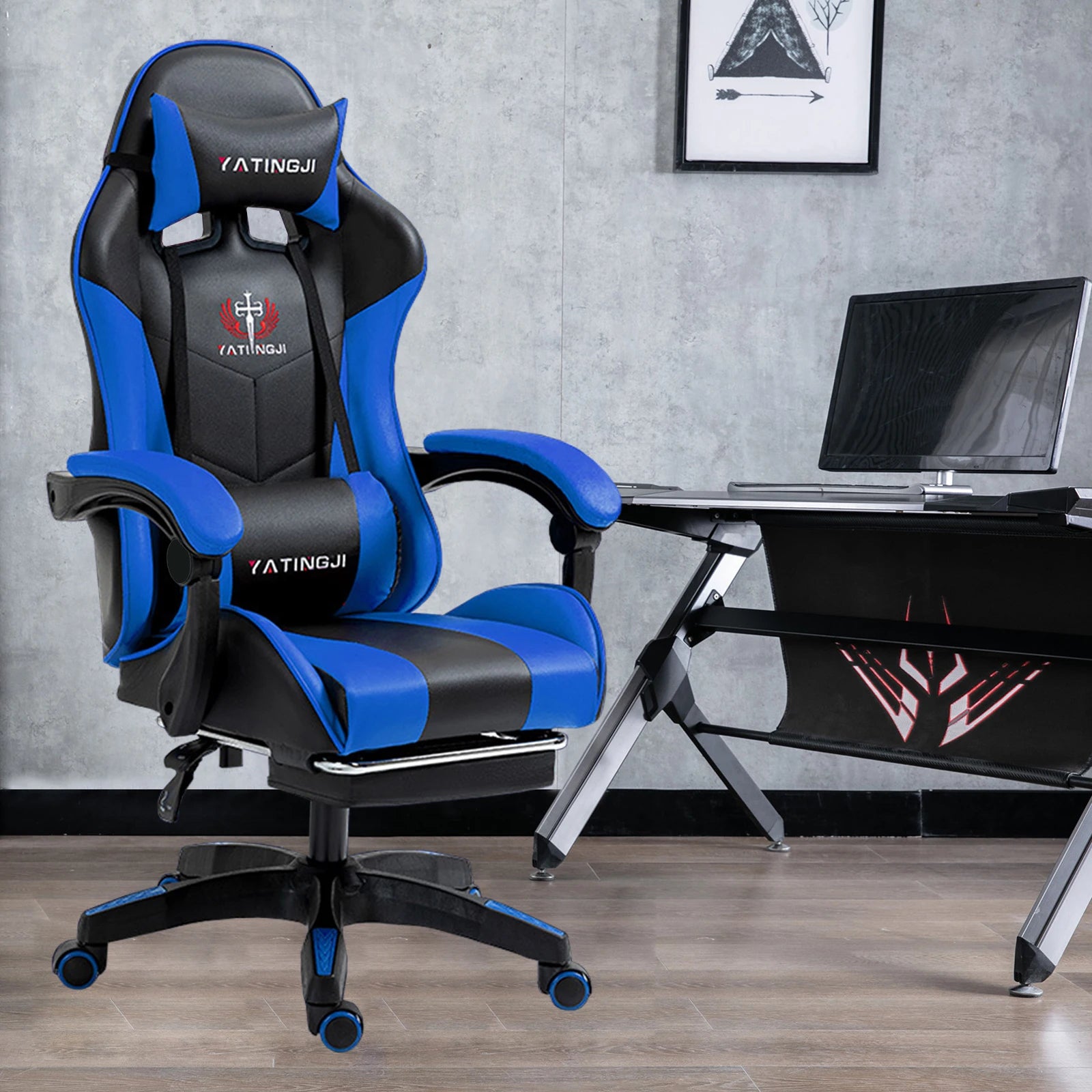 PORIYA Gaming Office Chair Racing Executive Footrest Computer Seat PU Leather