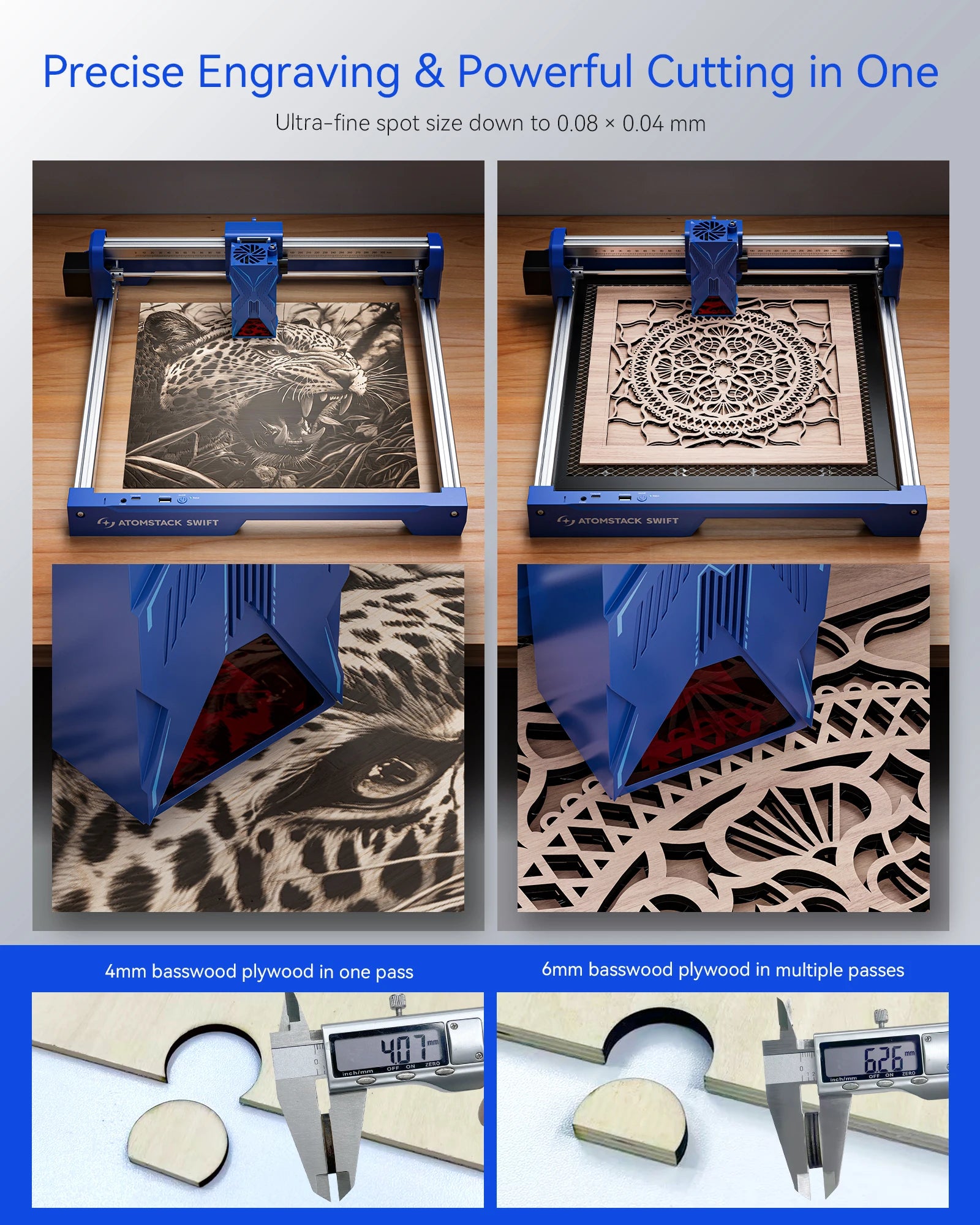 ATOMSTACK SWIFT Portable Laser Engraving Machine 12W 7W Laser Engraver Wood working Tools Diy Dog tags Acrylic Metal 300*300mm
