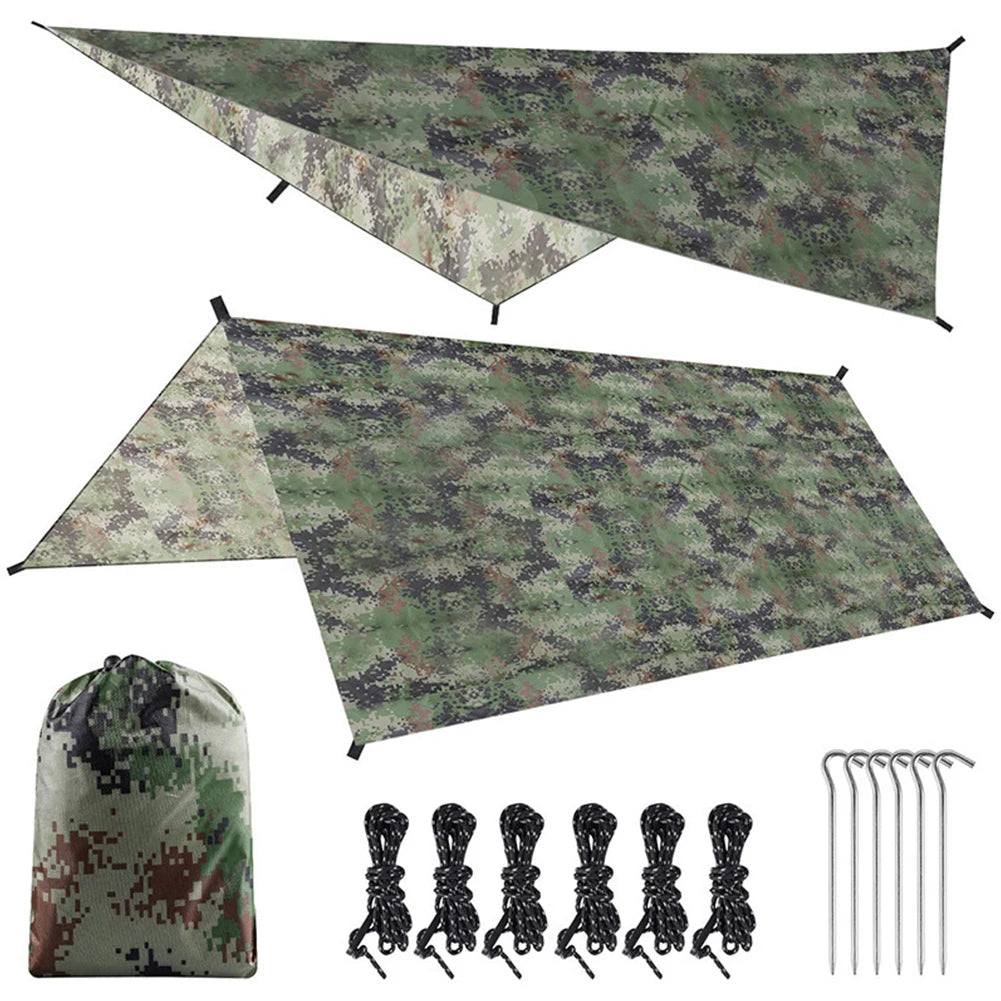 Waterproof Camouflage Camping Canopy 210T Polyester Yarn Portable Awning Shade Foldable Ultra-light Picnic Backpacking Equipment