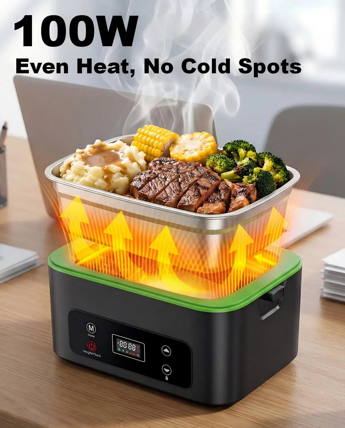 Wireless Electric Insulated Lunch Box,Built-in 12000mAh Battery,100W 1.2L Heating Lunch Box For Work/Travel/Car/Office