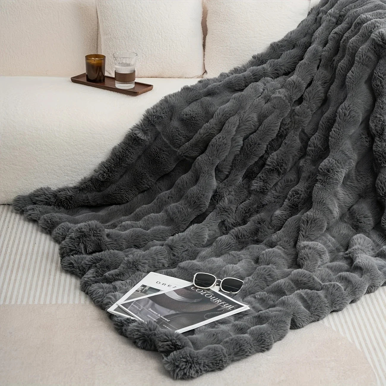 [Cozy|Faux Rabbit] Soft, Warm, 1pc Cozy Faux Rabbit Fleece Blanket | Throw for Bedroom, Guest Room, Living Room 2KG
