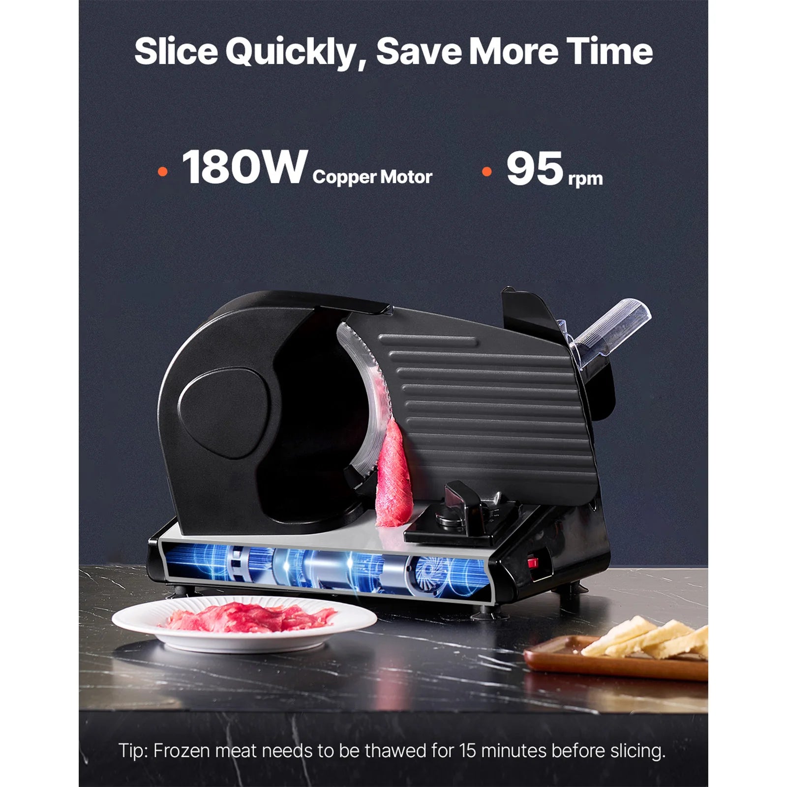 SucceBuy Meat Slicer 180 W&7.5 inch Electric Deli Food Slicer Meat Cutter w/ two Premium SUS420 Blades for Meat Cheese Home Use