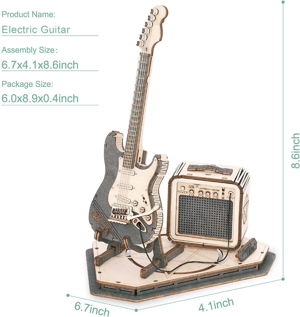 Robotime DIY Model Guitar Kit 3D Puzzle for Kids Wooden Craft Kits to Build Brain Teaser Puzzle Toy Creative Gift for Teens Adul