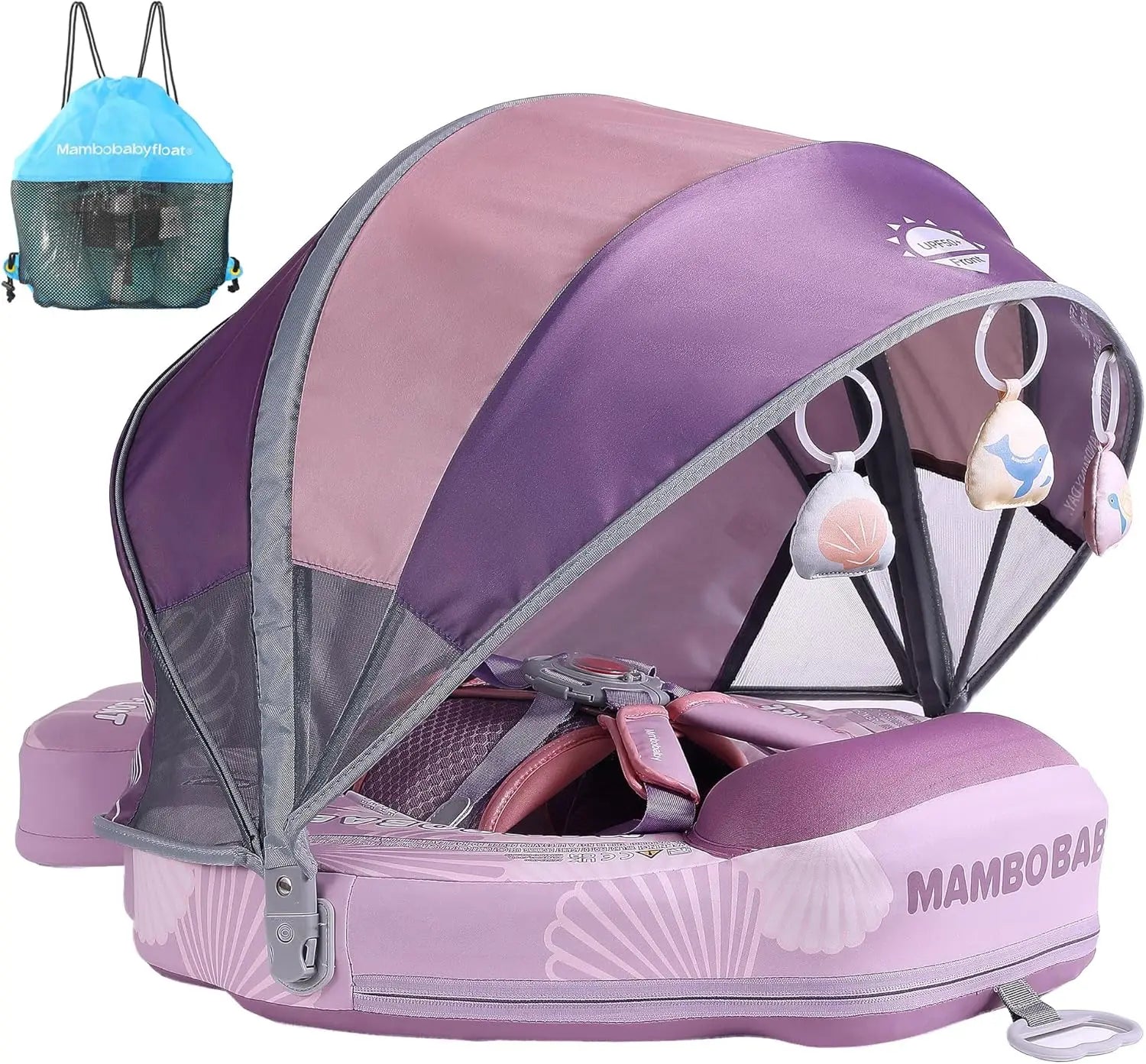Mambobaby Float with UPF50+ Sun Canopy and Tail Non-Inflatable Baby Swimming Float Swim Trainer Pool Toy for Baby 3-24 Monthso