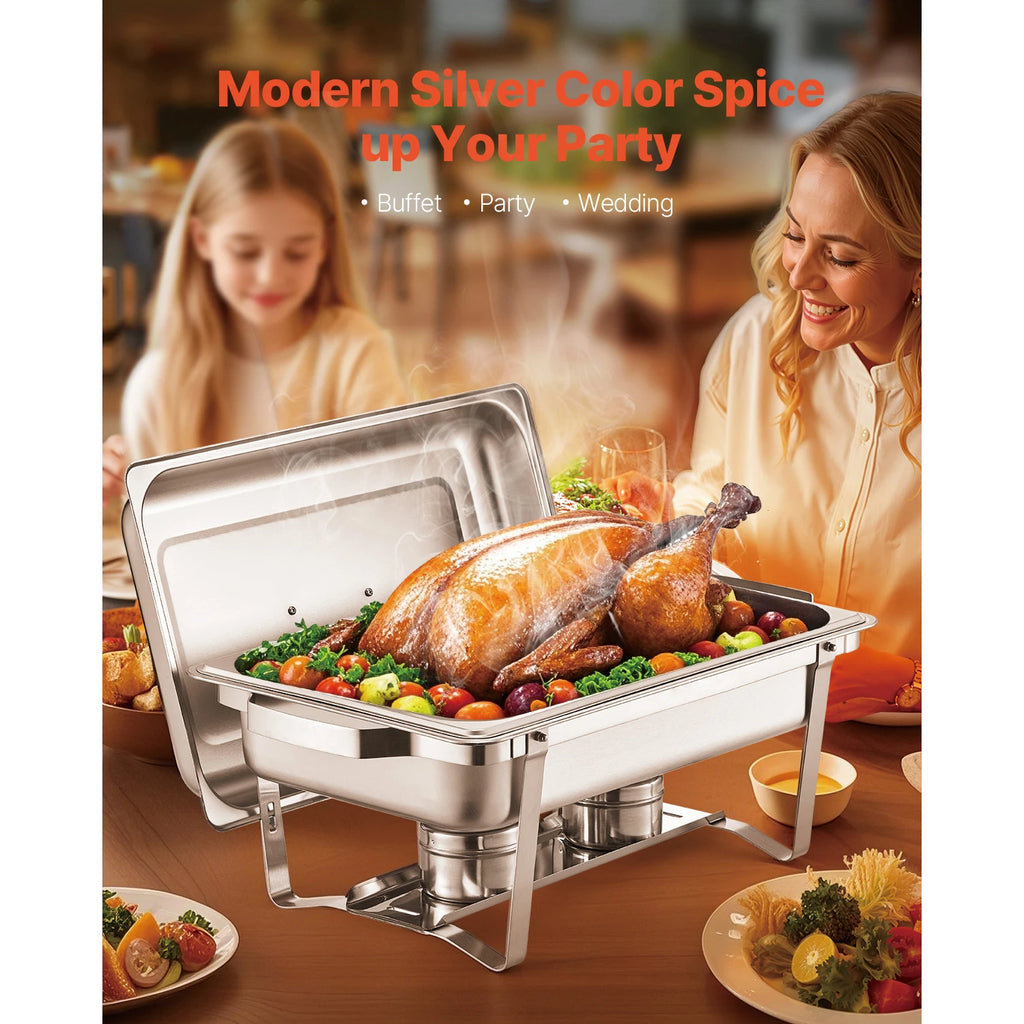 SucceBuy 8Qt 4 Pack Chafing Dish Buffet Set Stainless Steel Chafer with 2 Full Size and 4 Half Size Pans Catering Warmer Server