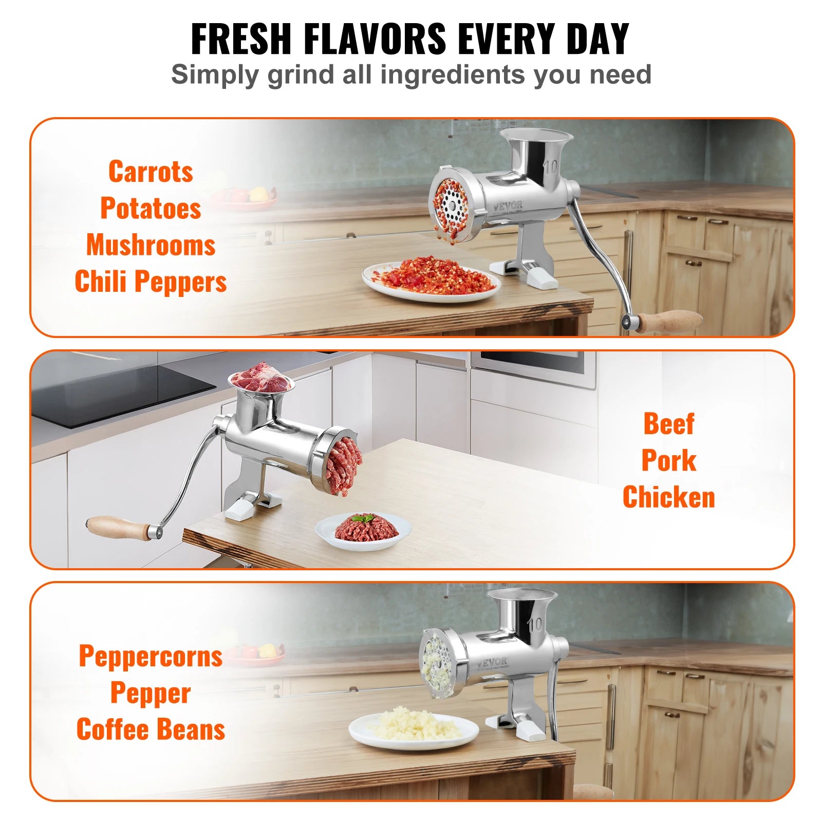 SucceBuy Manual Meat Grinder304Stainless Steel Hand Meat Grinder with Steel Table Clamp Meat Mincer Sausage Maker