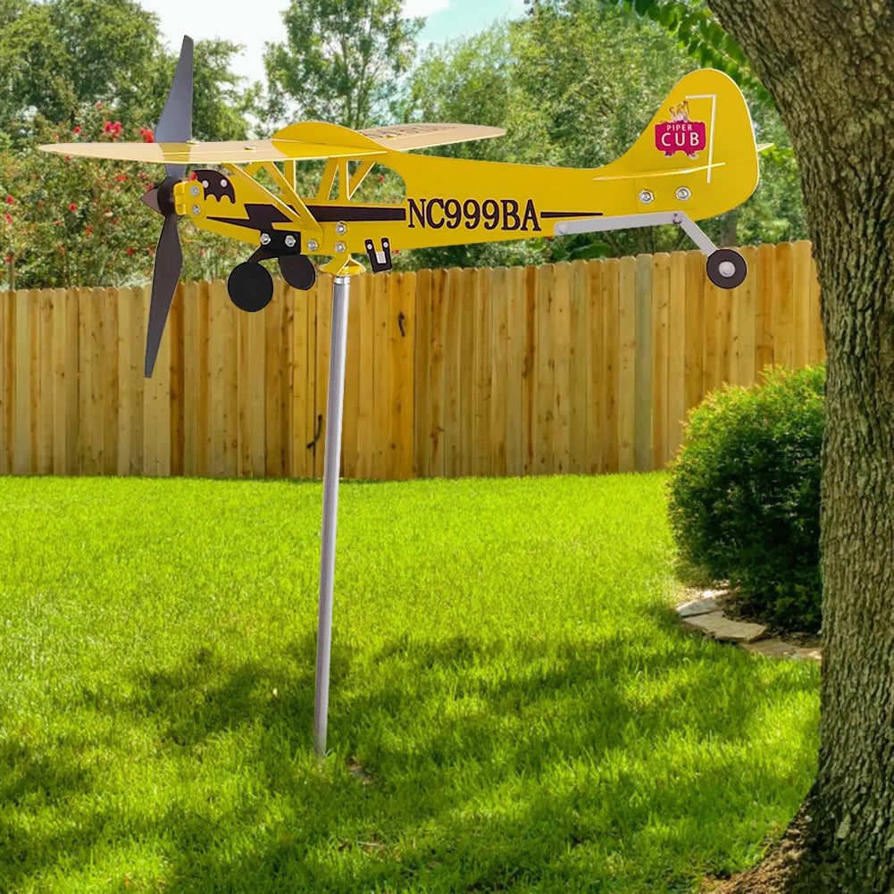 3D Plane Weather Vane Creative Chic Metal Airplane Garden Weather Vane Plug Decor Anti-corrosion Weatherproof for Outdoor Garden