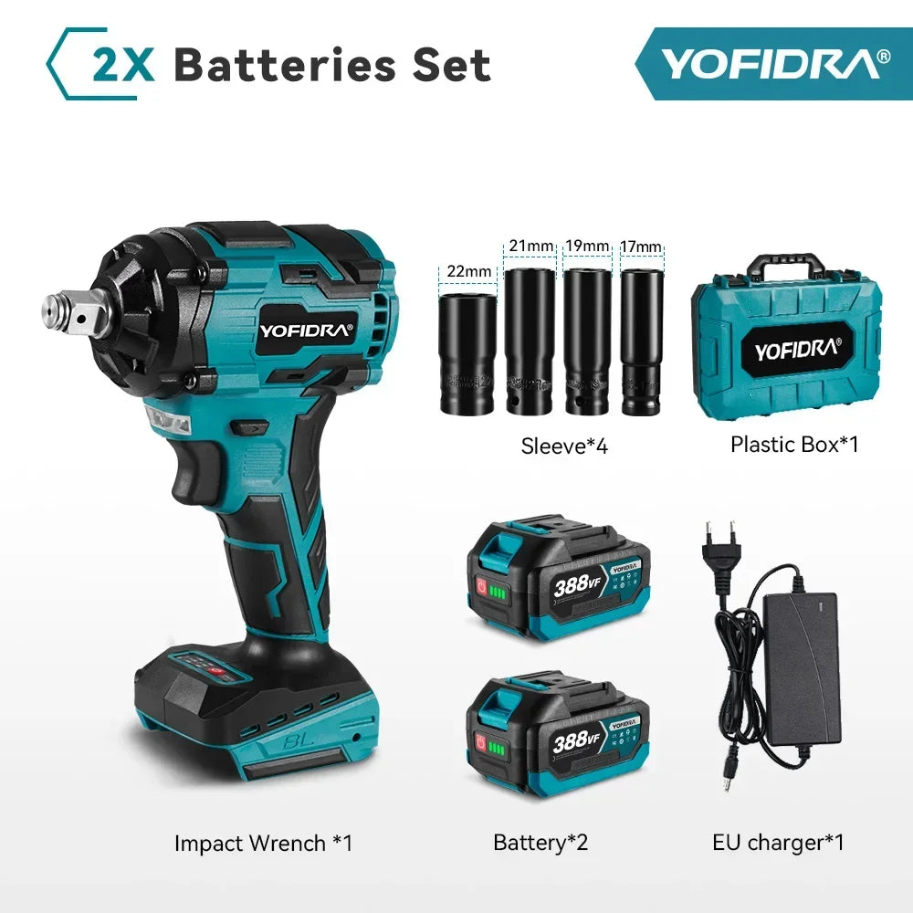 YOFIDRA 1000N.M Brushless Electric Impact Wrench 1/2 inch Cordless Wrench Screwdriver Power Tool For Makita 18V Battery Pin