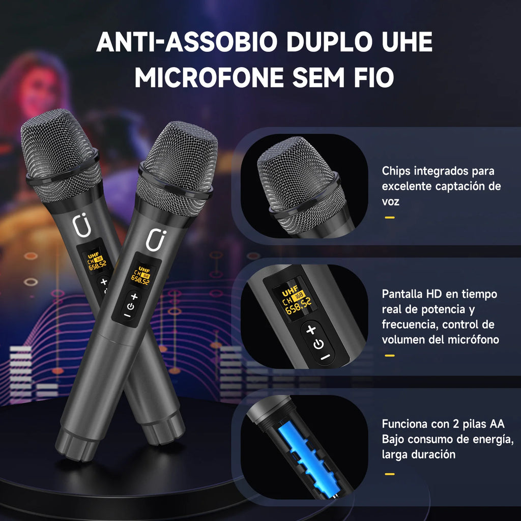 FanFun Karaoke Machine with 2 Wireless Mics & 1 Wired Mic,Portable Bluetooth Karaoke Speaker with LED Lights for Kids and Adults