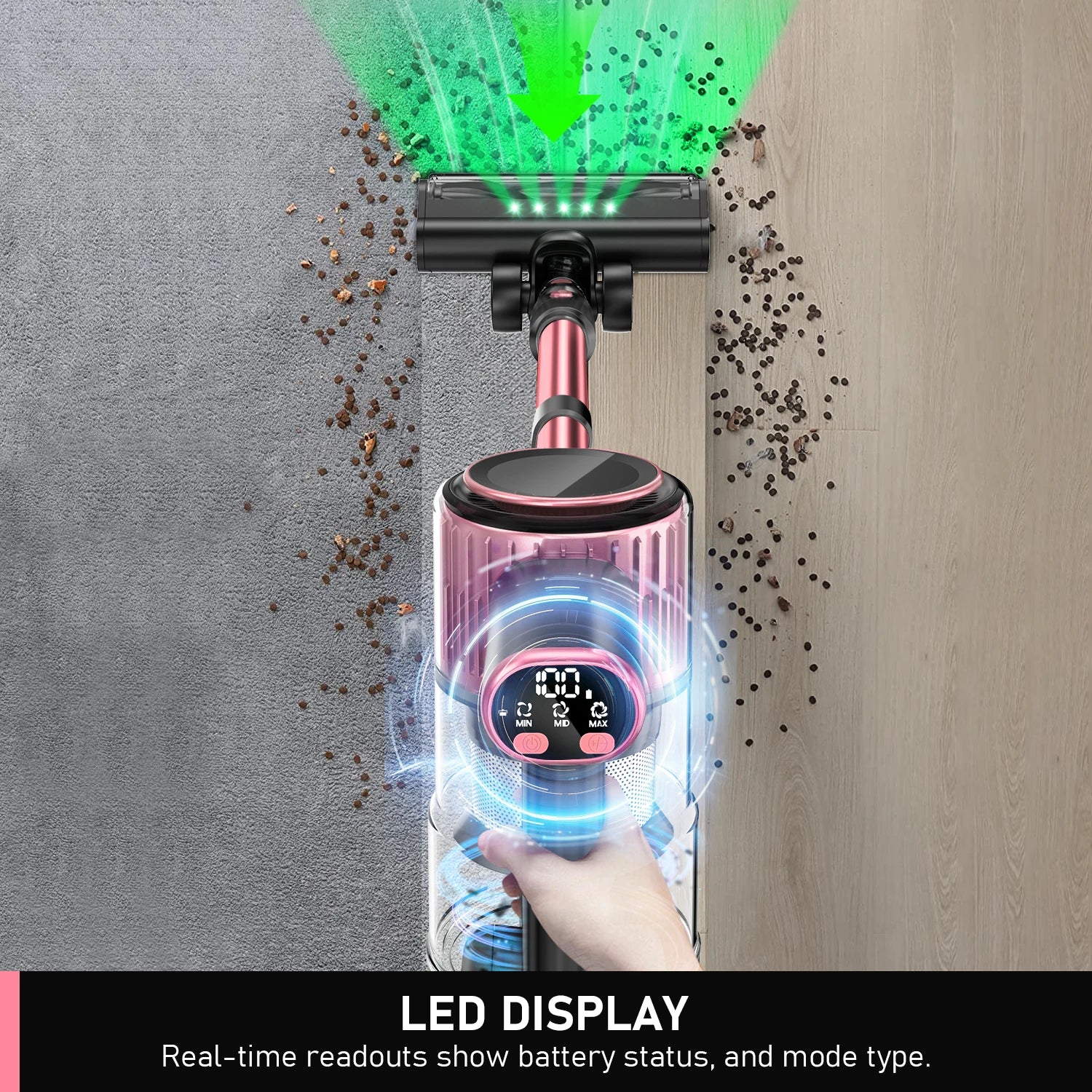 Cordless Vacuum Cleaner, 55Kpa 8 in 1 45Mins Rechargeable 3 Modes Suction Lightweight Vacuum for Pet Hair/Carpet/Hard Floor