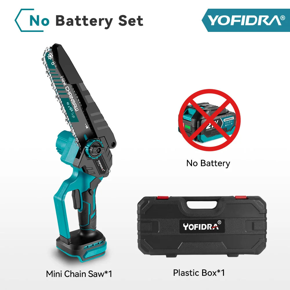 YOFIDRA Brushless 8 inch Electric Pruning Saw Cordless Chainsaw Rechargeable Woodworking Power Tool For Makita 21V Battery Pin