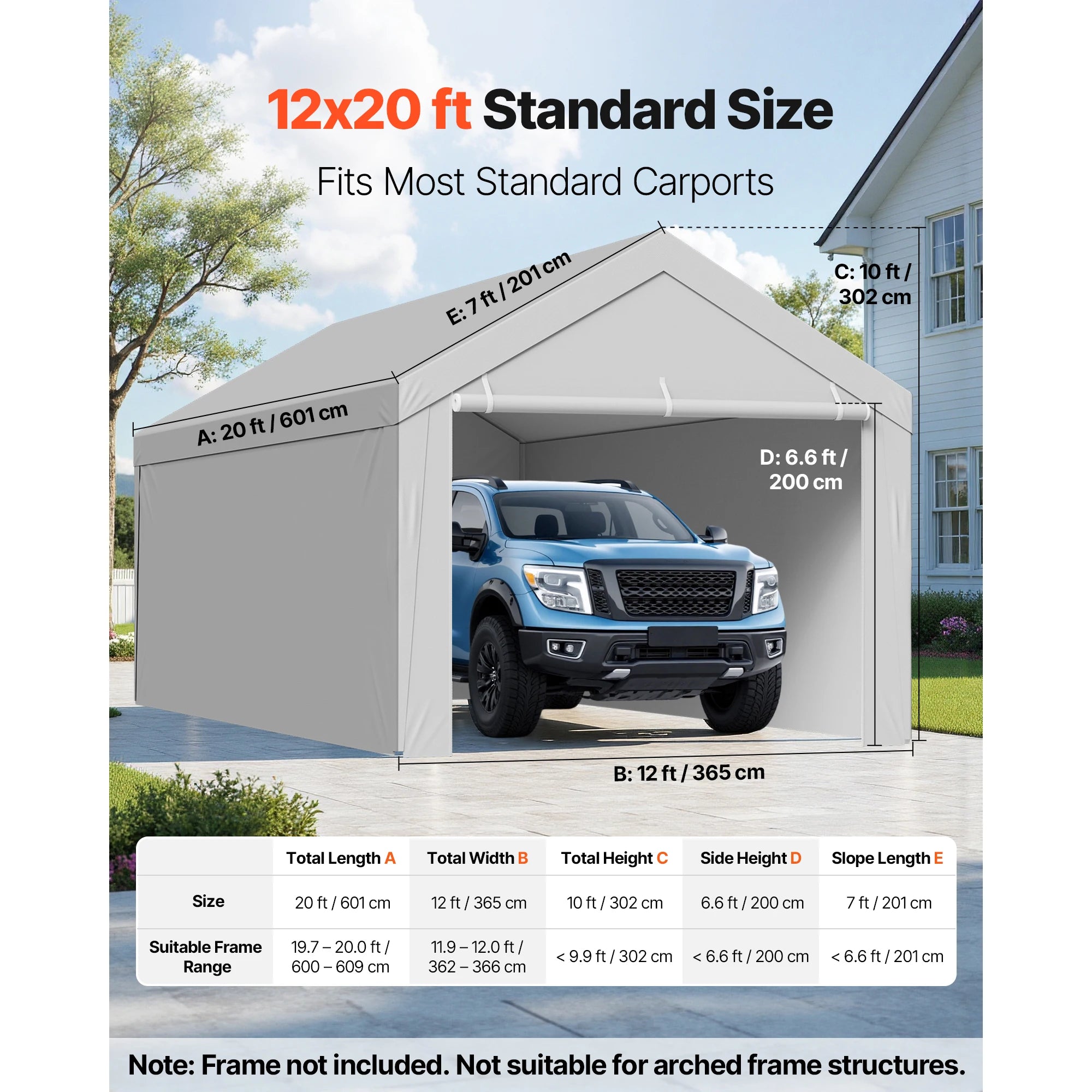 SucceBuy Carport Replacement Canopy Potable Garage Tent Top Tarp with Sidewalls UV-Resistant Car Shelter Tarp with Ball Buggees