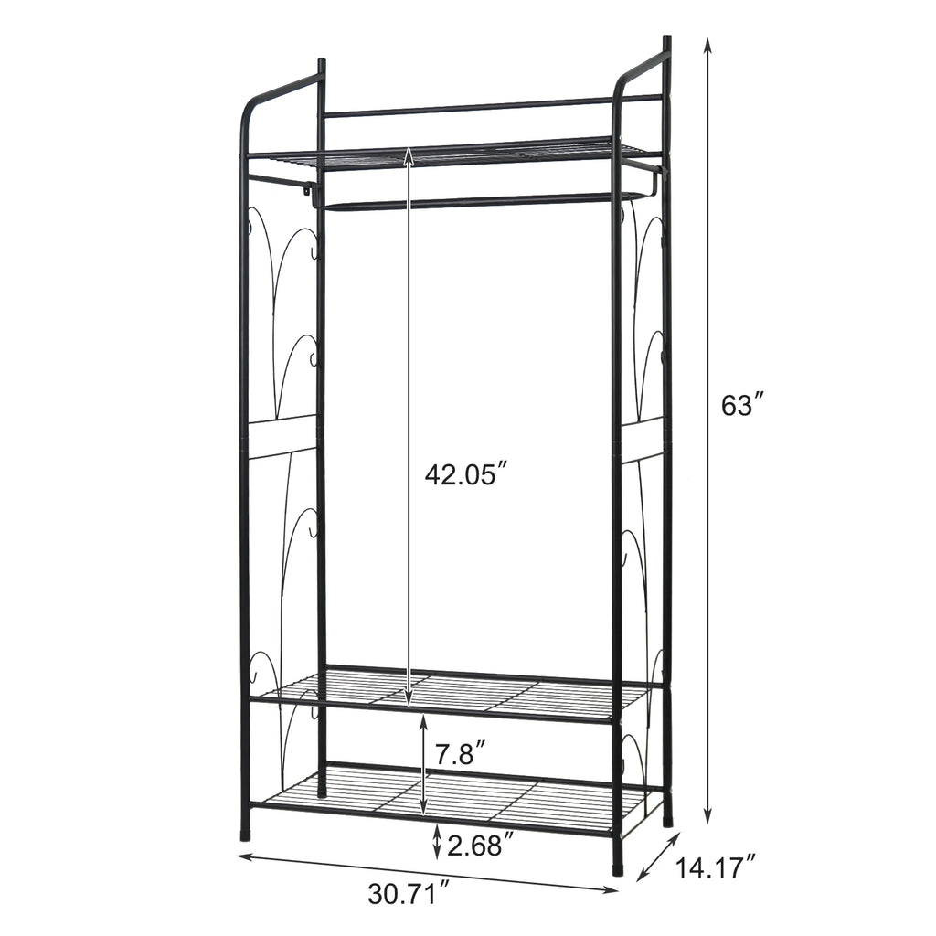 Heavy Duty Metal Garment Shoe Rack Stand Freestanding Clothes Hanging Rail with Shelves