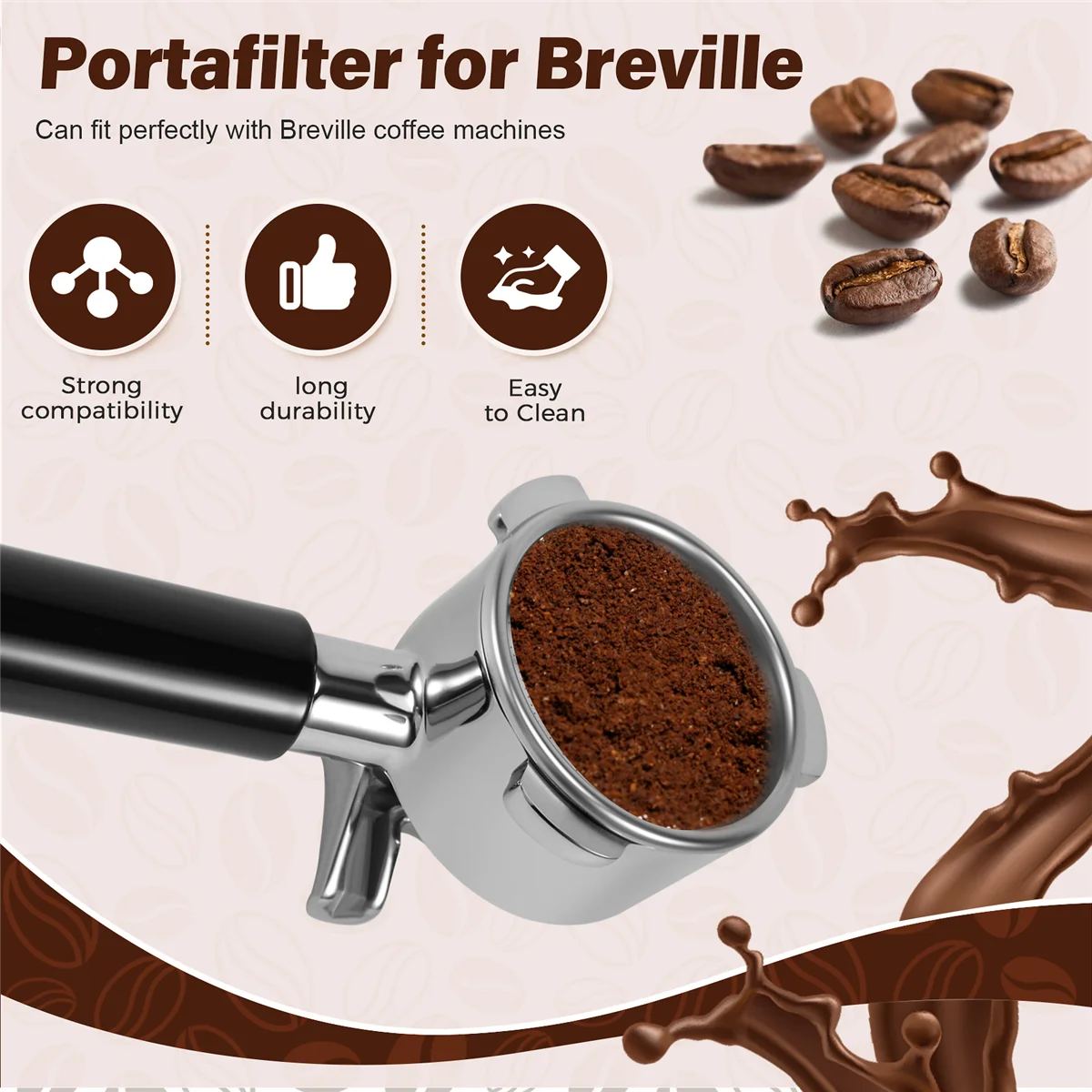 54mm Portafilter for Breville BES870XL, BES870BSXL, BES878BSS, BES880BSS, BES840XL Stainless Portafilter Filter Holder