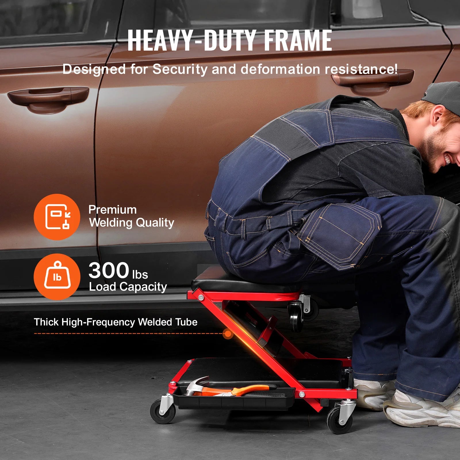 SucceBuy Foldable Z Garage Creeper Rolling Folding Mechanic Creeper Stool with6Wheels Tool Tray Padded Seat Garage Shop Home