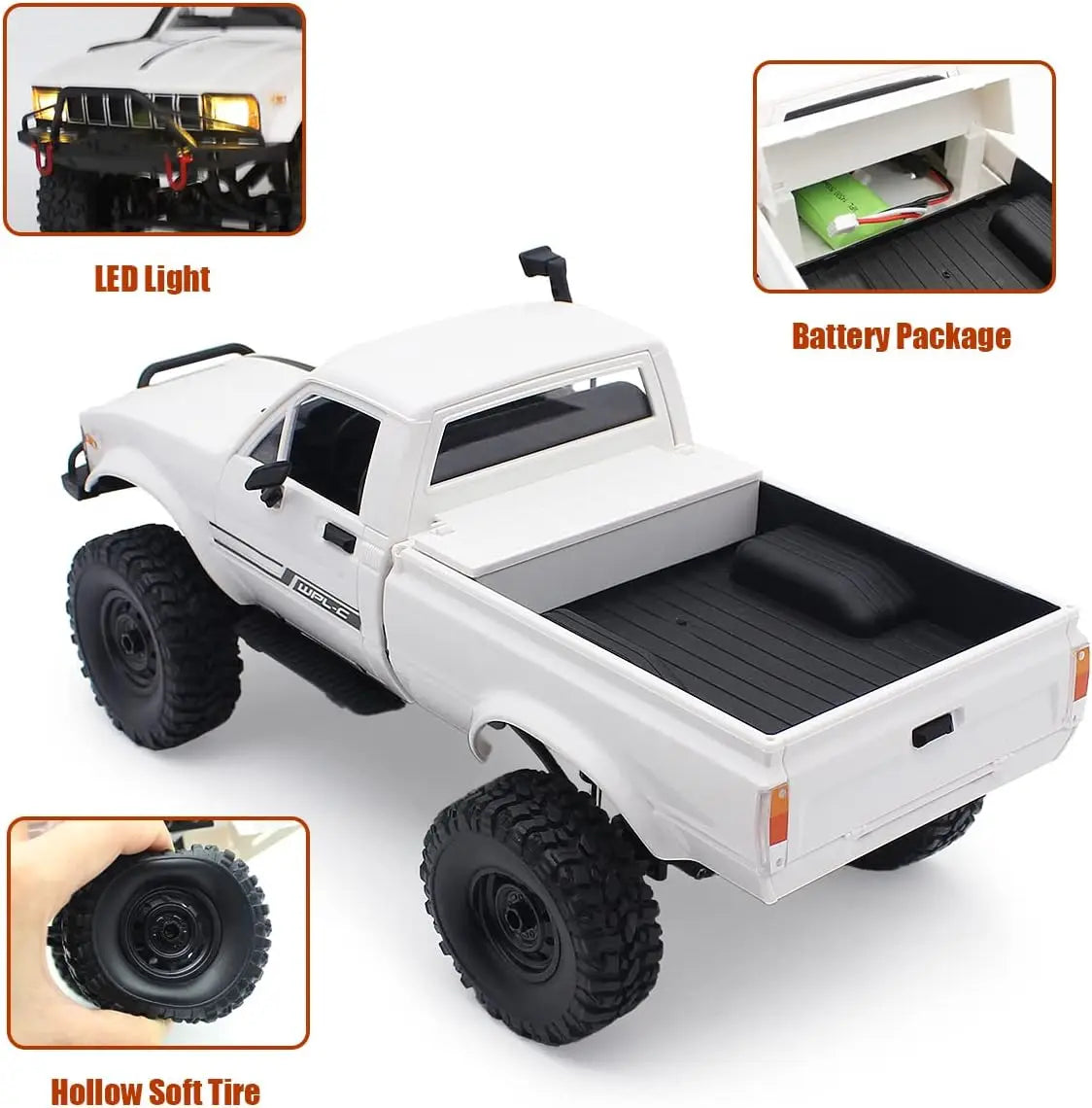 1:16 Remote Control Truck WPL C24-1 Car with 2 Batteries Full-Size Off-Road Vehicle with Front Lights RC Car Climbing Speed Toy
