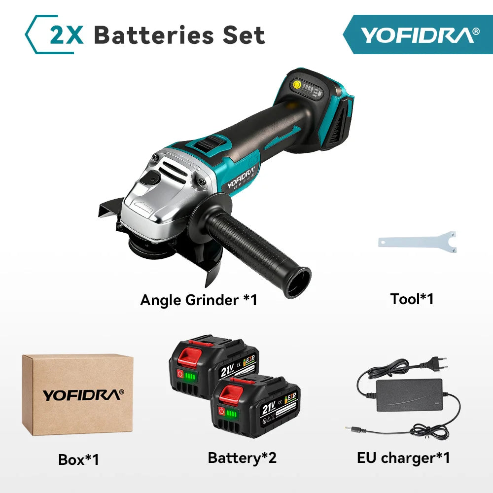 YOFIDRA 125mm Brushless Angle Grinder 4 Gear Cordless Grinding Machine Cutting Woodworking Power Tool For Makita 21V Battery Pin