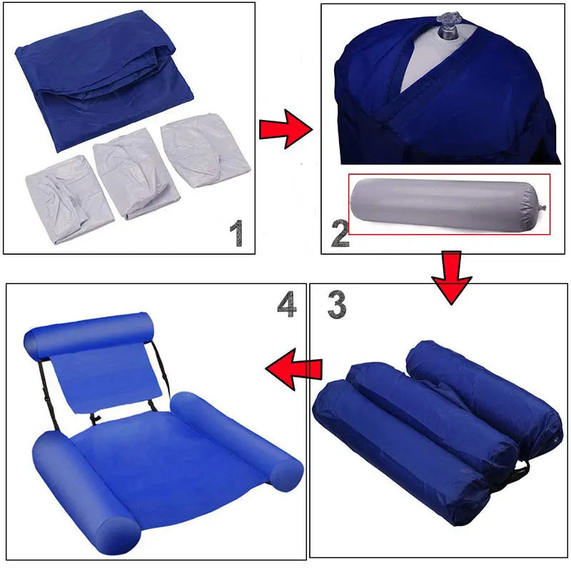 Adult inflatable water lounge chair floating bed  hammock foldable dual backrest floating row